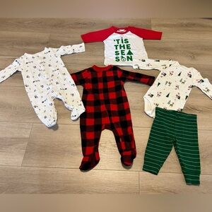 Bundle/Lot of Baby Christmas Outfits - 2 Footies, Bodysuit, Shirt, Pants - EUC